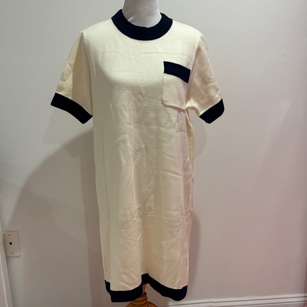 Cream and Blue Short Sleeve Dress